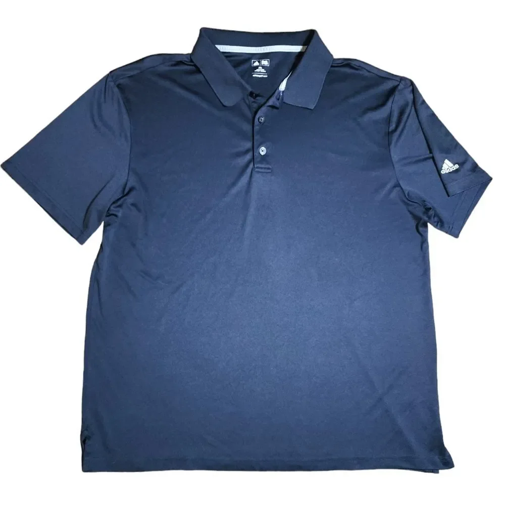 Adidas‎ Golf Navy Blue Three Button Short Sleeve Golf Polo Size XXL